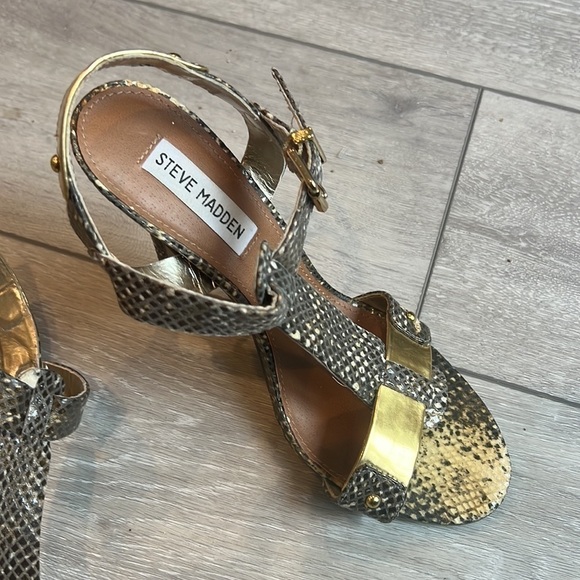 STEVE Madden Reya snakeskin and gold strappy heel size 8 - Picture 5 of 13